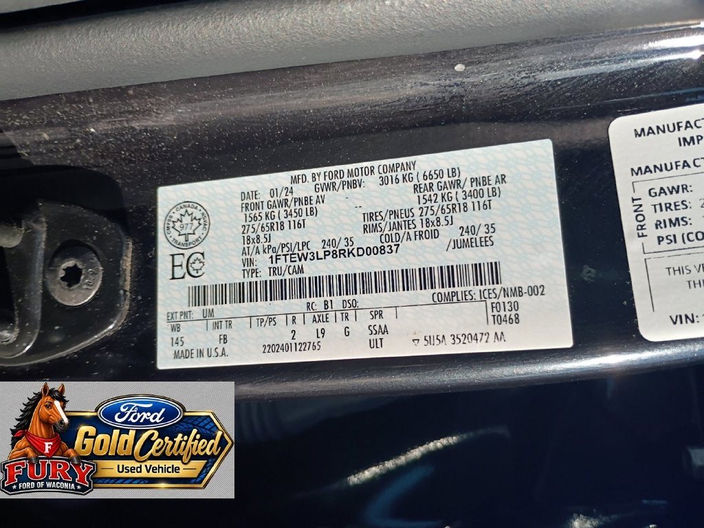 2024 Ford F-150 XLT Gold Certified w/FX4 & Black Apearance Pkgs