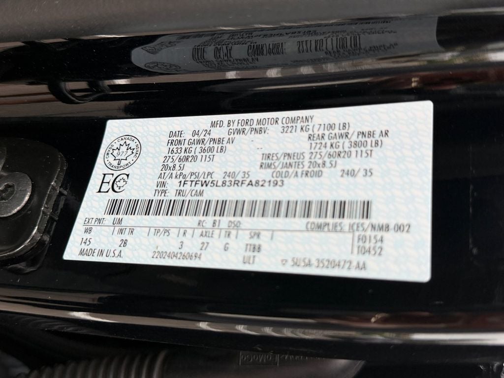 2024 Ford F-150 Lariat Black Appearance w/Twin Panel Moonroof